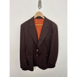 Vintage 70s Brown Polyester Blazer Men's Size 44 Disco Sport Coat Lapel Groovy